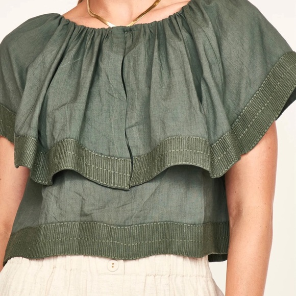 Mirth Tops - NWT, Elegant Green Ruffled Women's Top - Mirth Pondicherry Top